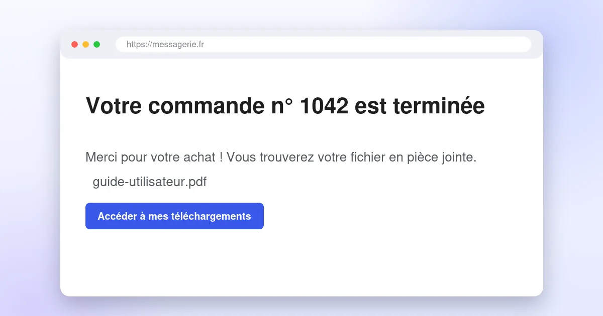 E-mail de commande terminée WooCommerce avec un fichier en pièce jointe