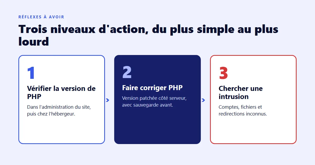 Les trois niveaux d'action face à la faille PHP : vérifier, faire corriger, chercher une intrusion