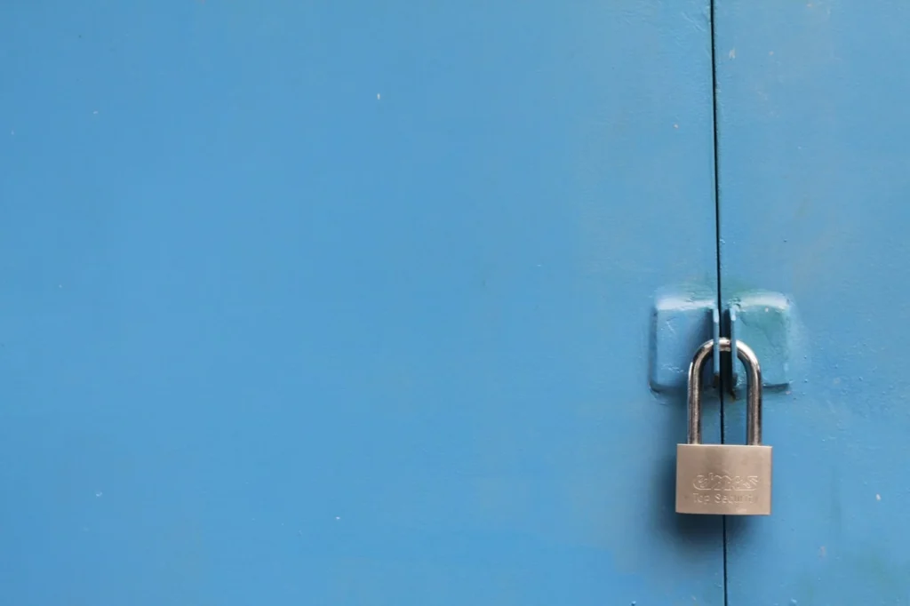 Cadenas sur une porte bleue : protection d'un site internet
